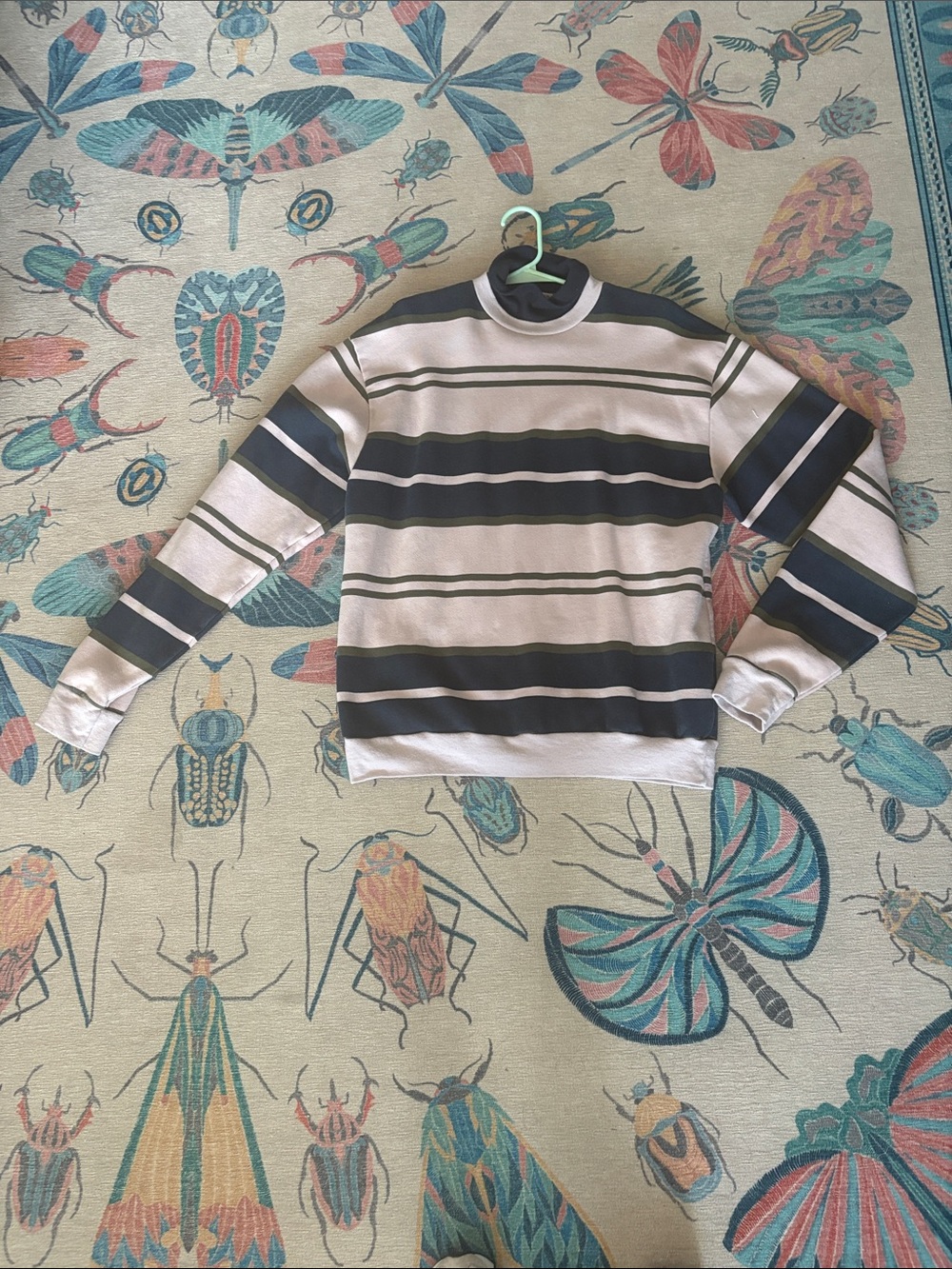 American Apparel Men's Striped Turtleneck Sweater in Pink, Green and Navy